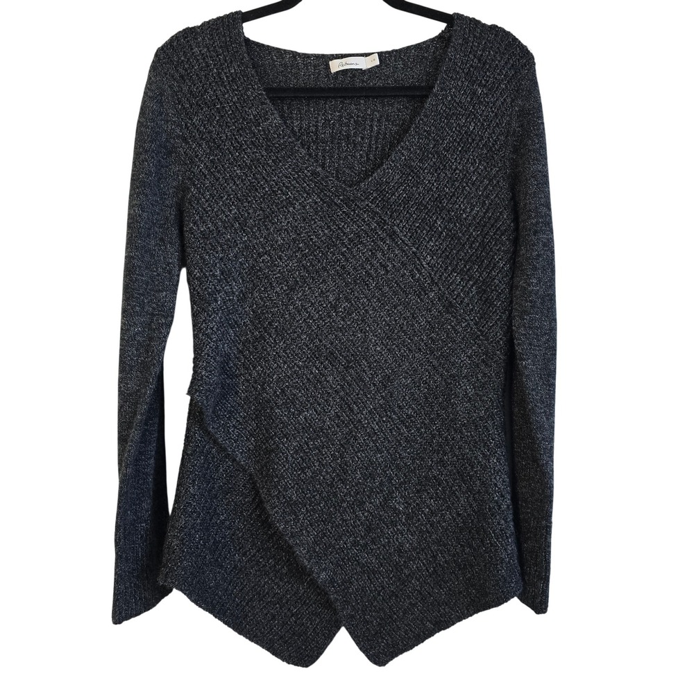 Reitmans Womens Charcoal Grey Ribbed Wrap Front V-Neck Sweater Size L‎ CA00655